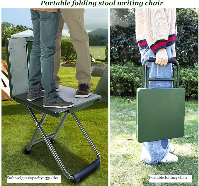 Folding Camping Chair Stool Portable Fishing Stool, Multi-Functional 3 in 1 Folding Chair with Side Table for Outdoor Camping, Hunting, Hiking, Beach, Picnic