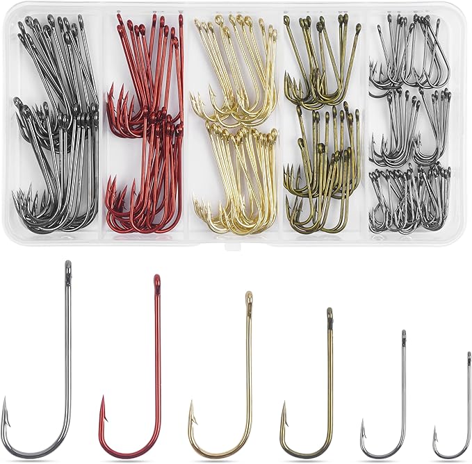 Crappie Panfish Fishing Hooks Aberdeen Hook Kit, 150pcs Fishing Hooks Long Shank Light Wire Crappie Hooks High Carbon Steel Live Bait Fishing Hook Freshwater Panfish Bass Catfish Trout Small Size