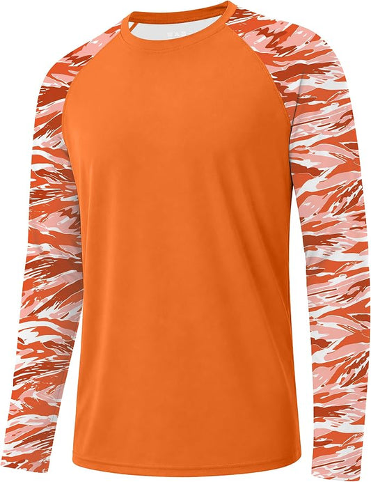 FISHEAL Men's Long Sleeve Fishing Shirts, UPF 50+ Camo Sun Protection Rash Guard, UV Shirt for Swimming Hunting Outdoor
