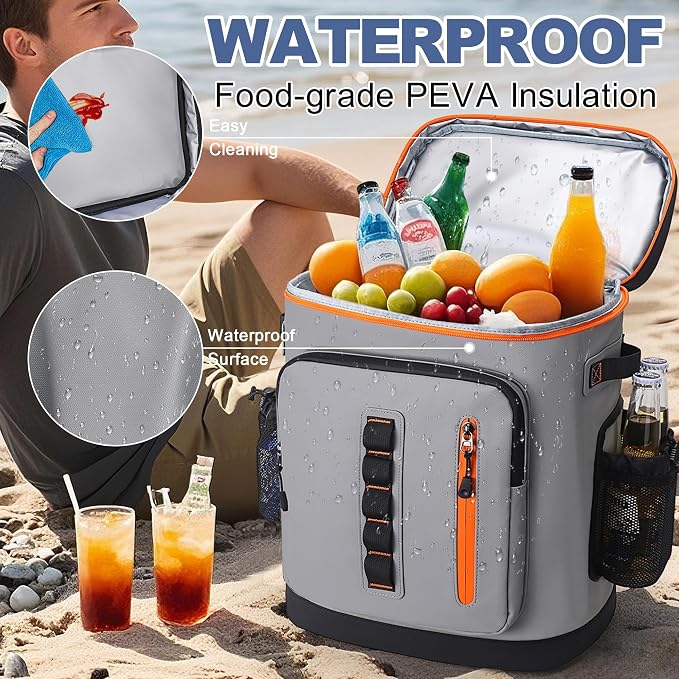 35 Can Insulated Cooler Backpack, Waterproof Leak Proof Cooler Bag for Beach Hiking Camping Travel Outdoor