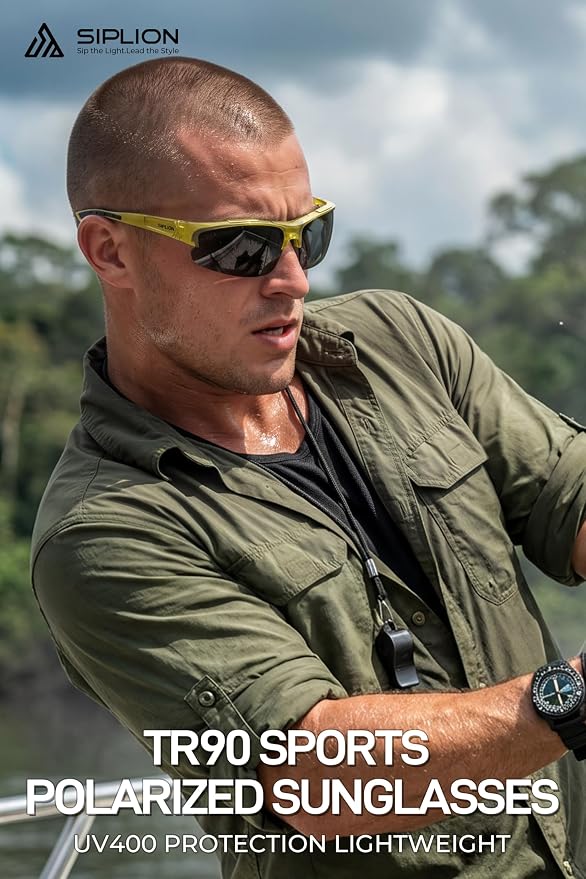 SIPLION Polarized Sunglasses Men Sports: UV400 Protection Anti-Slip Wrap-Around TR90 Frame for Driving Fishing Golf Running