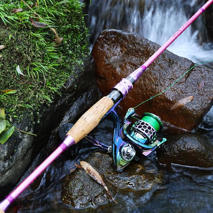 Sougayilang Spinning Rod Reel Combos,Colorful Two Pieces Spinning Pole with Smooth Strong Reel Available for Freshwater Bass Walleye Trout Fishing