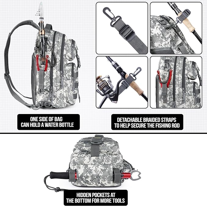 PLUSINNO Fishing Backpack Tackle Bag, Water-Resistant Backpack with Rod Holder, Ideal Gifts for Men