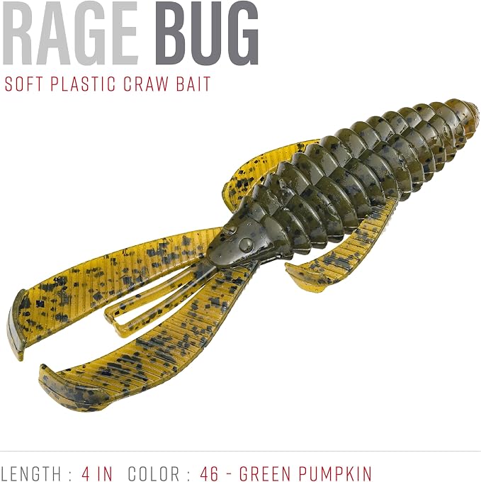 Strike King Rage Bug Fishing Lure, Soft Plastic Grub, Unique Design, Subtle Action