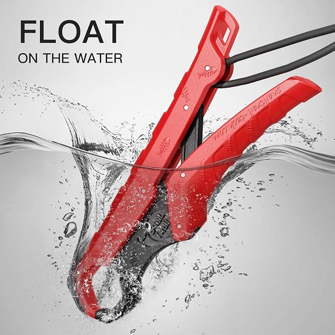 SNAIL TRAIL 7.5'' Floating Fish Gripper, Fishing Grabber, Catfish Mouth Pliers, Caught Bass Holder, Fish Scale Hook Clamp, Saltwater Lip Grip Tool with Lanyard, Gifts for Men, Red-Black