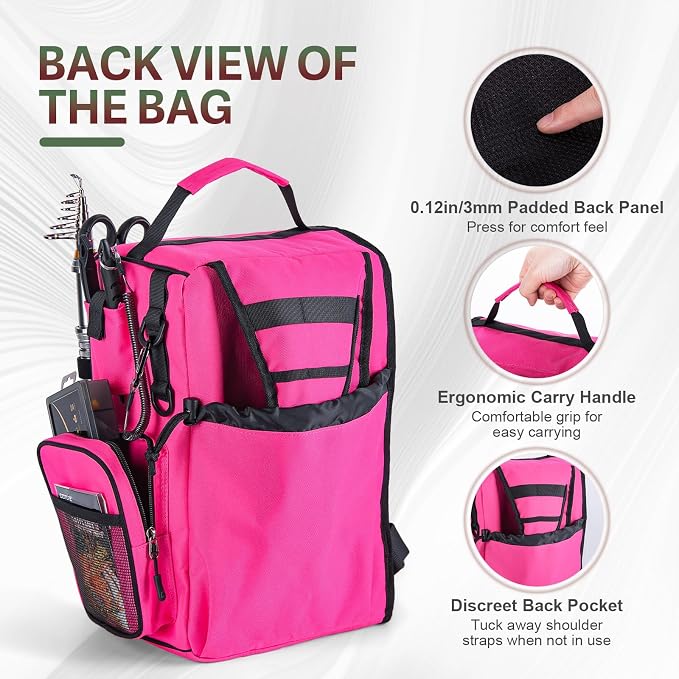 Goture OpenSide Fishing Sling Tackle Storage Bag with 3 3700 Tackle Boxes,Lures & Fishing Tools, Lightweight Fishing Backpack Storage for Fishing Gear-Pink Bag, Gift for Women