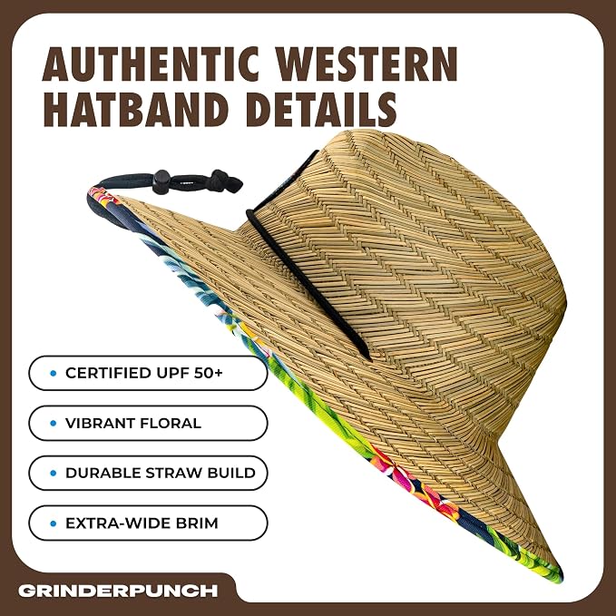 grinderPUNCH Lifeguard Hat Mens Straw Sun Hat for Outdoor American Flag USA Patriotic Straw Beach Fishing Straw Hat for Men