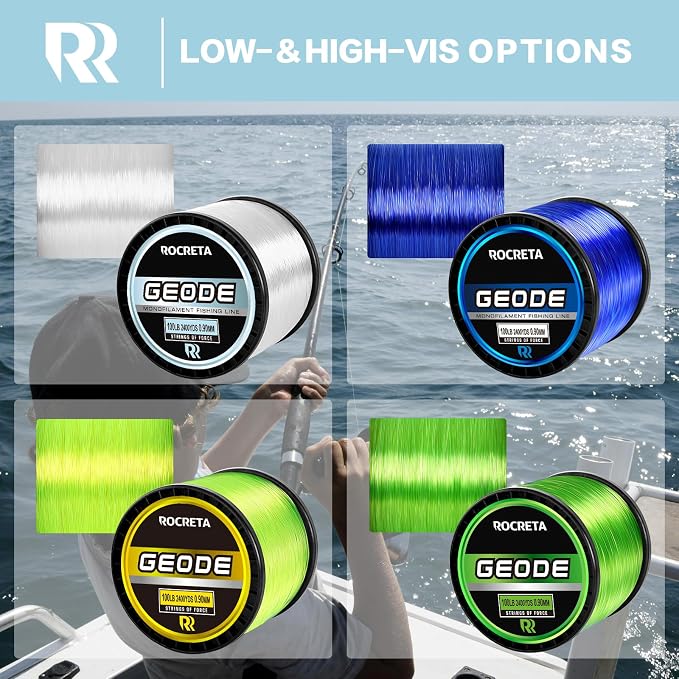 Geode Monofilament Fishing Line - Premium Resistant Nylon Mono Fishing Line 3-100lb - Superior Freshwater & Saltwater Mono Leader Materials 500/1200/2400yds