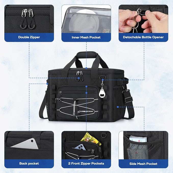 Maelstrom Soft Sided Cooler Bag, 30/40 Can Collapsible Insulated Ice Chest, Large Leakproof Portable Storage for Camping, Travel, Kayaking & Beach