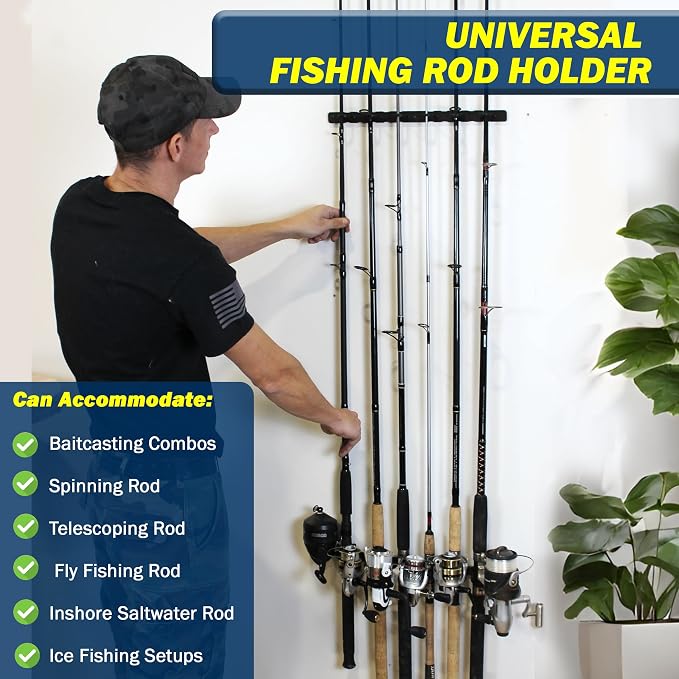 Rush Creek Creations Ceiling Fishing Rod Holder for 6 Rods, Garage Organization and Wall Storage, Horizontal Rack