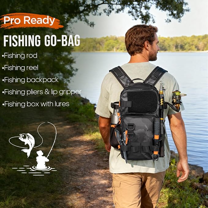 THKFISH Fishing Rod and Reel Combo with Backpack, Telescoping Fishing Pole Spinning Reel Kit with Fishing Lures, Pliers and Fish Lip Gripper for Adults