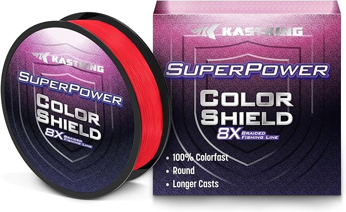 KastKing Superpower ColorShield Braided Fishing Line - Colorfast Braided Line, 100% Solution Dyed UHMWPE Fiber, Smooth & Strong Superline, Near Zero Stretch, Sensitive, High Abrasion Resistance