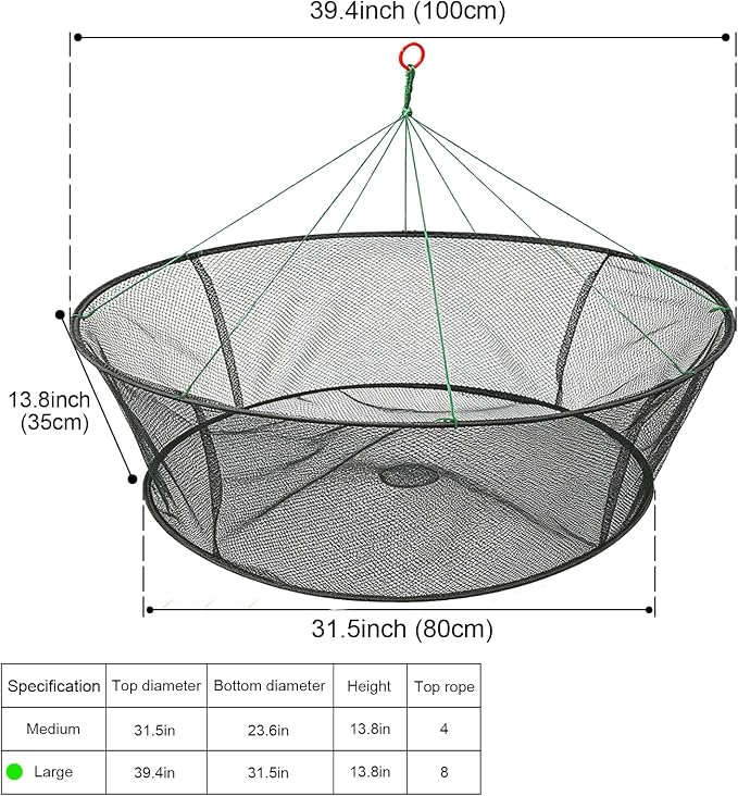Portable Folded Fishing Net, Crab Net Fish Net with Fishing Rope, Hand Casting Cage Crab Net, Foldable Fishing Mesh Trap for,Minnows,Lobster,Crawfish, Shrimp etc.
