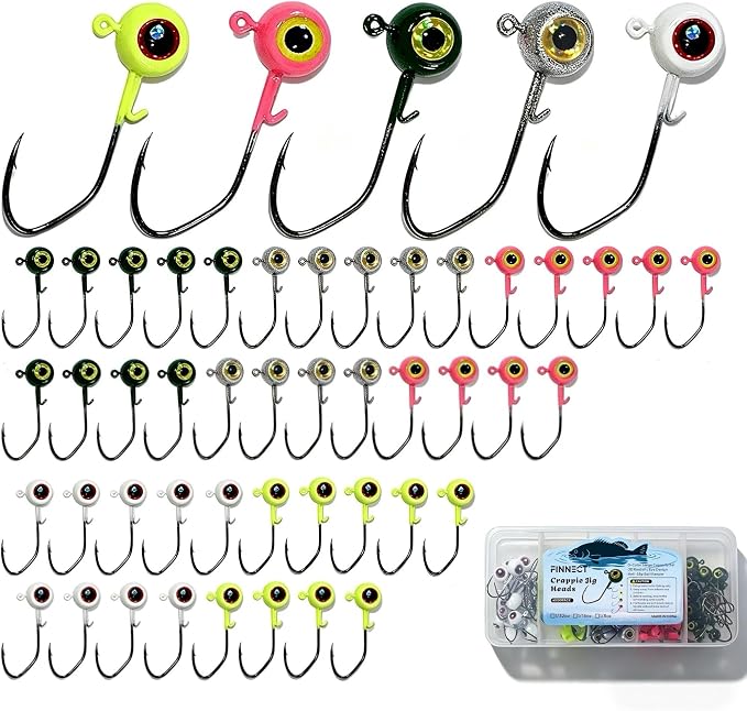Crappie Jig Heads Kit, 45/50-Pack, 1/32oz, 1/16oz, 1/8oz, 5 Colors Fishing Jigs for Bass, Walleye, Panfish Freshwater Fishing