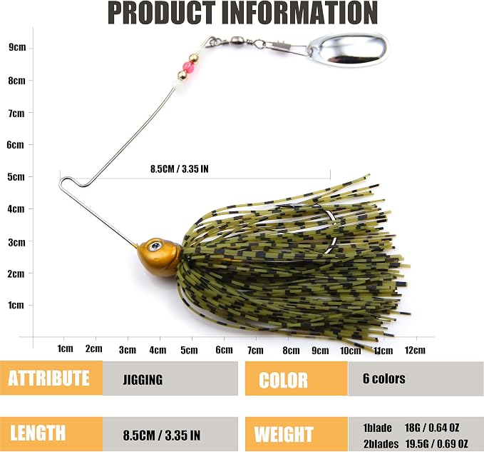 EXAURAFELIS Spinnerbaits Fishing Lures for Bass Fishing Spinner Bait with Skirt Bass Lure Spinner Blades fishingbait Pikelures Trout Lure Salmon Lures Spinnerbait Buzzbait Swimbait