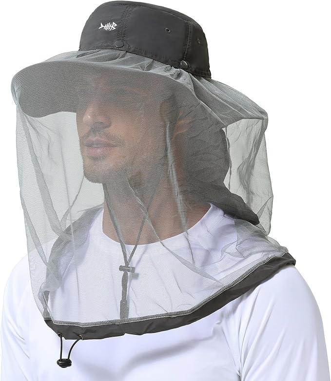 BASSDASH UPF 50+ Mosquito Sun Hat with Hidden Head Net and Neck Flap for Men Women Outdoor Fishing Hiking Camping
