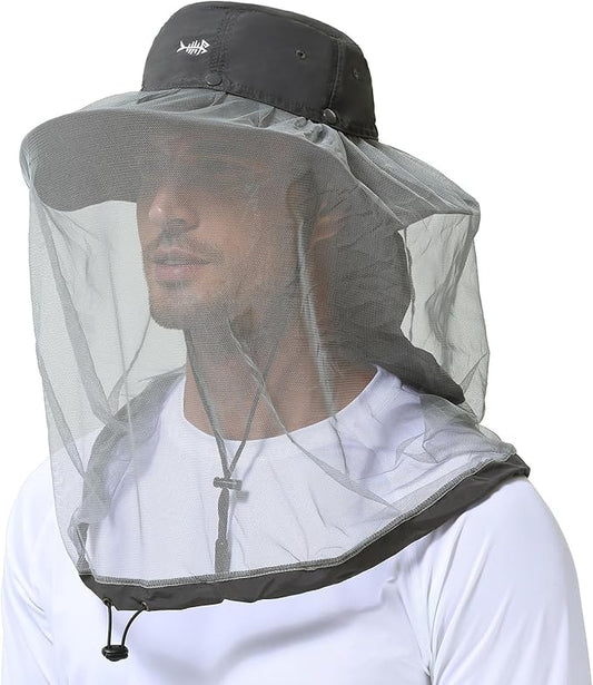 BASSDASH UPF 50+ Mosquito Sun Hat with Hidden Head Net and Neck Flap for Men Women Outdoor Fishing Hiking Camping