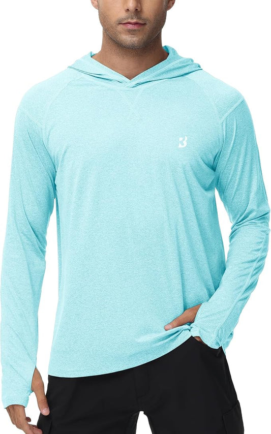 Roadbox Mens UPF 50+ Fishing Shirts, Long Sleeve UV Sun Hoodie, Hiking Running Swim Athletic Workout Shirt