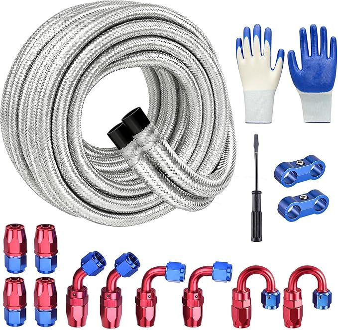 EVIL ENERGY 10AN Fuel Line Kit 20FT, 10AN Hose Stainless Steel Braided Fuel Line Fitting Kit with Installation Tools CPE, Silver