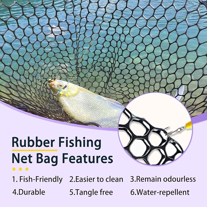 Telescoping Metal Lock Fishing Net with Handle Red Green 64" 52" Rubber Fish Net - Adjustable Length Lightweight Foldable Large Big Collapsible Extendable Fishing Net