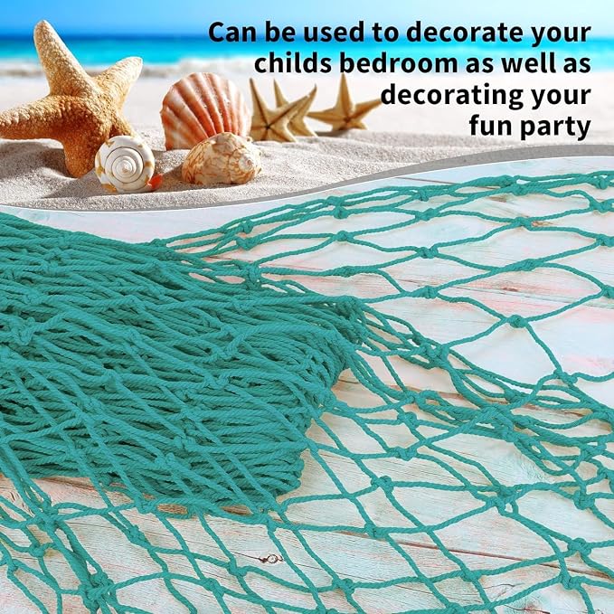 ZUEXT Aqua Decorative Fishing Net 80x40 Inch, 2 Pack Large Picture Fish Net, Wall Photo Hanging Fishnet for Nautical Mermaid Pirate Ocean Themed Hawaii Beach Under the Sea Party Decorations