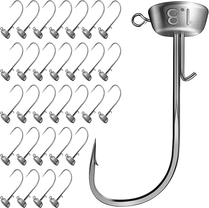 Ned Rig Jig Heads Kit – 30pcs Mushroom Jighead Hooks for Bass & Crappie Fishing Lures, Perfect for Soft Plastic Baits in Freshwater & Saltwater
