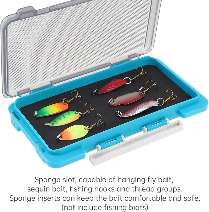 Fishing Tackle Box Slit Foam Case, Super Slim Fishing Lures Jig Box Hooks Spinners Spoons Storage Tackle Tray, (6.8 * 3.8 * 0.8inch) (Blue)