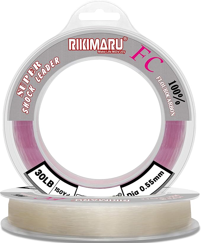 Rikimaru FC 100% Fluorocarbon Pure Shock Resistant, Sinks Faster Than Mono, Leader Material, 2LB-150LB