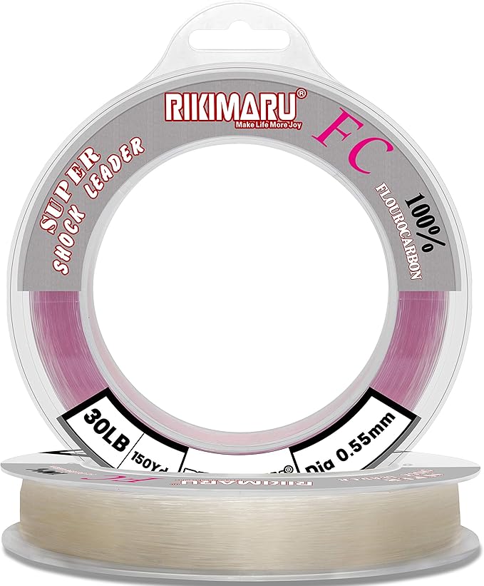 Rikimaru FC 100% Fluorocarbon Pure Shock Resistant, Sinks Faster Than Mono, Leader Material, 2LB-150LB