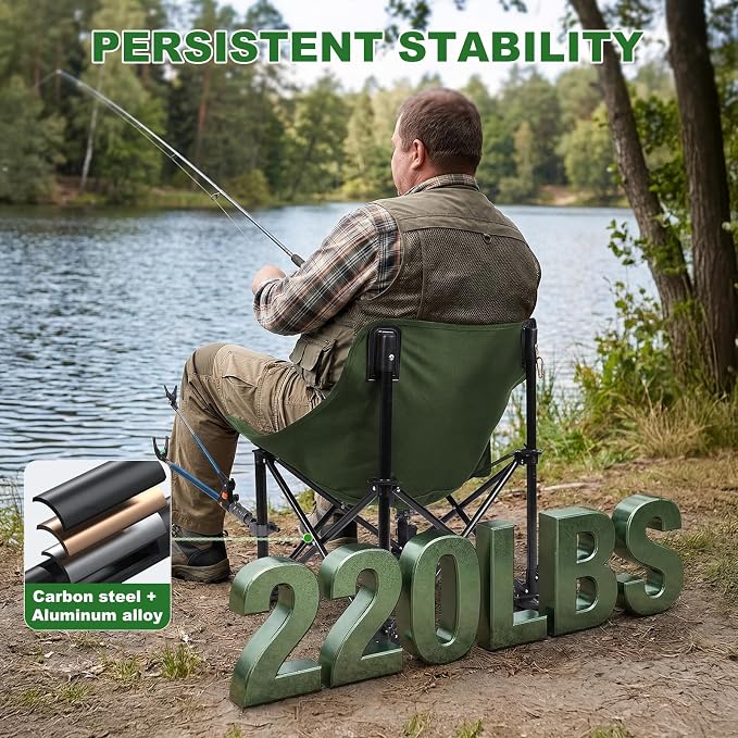 Folding Fishing Chair with Complete Accessories, Portable Camping Chair for Outdoor Fishing, 220LBS Load-Bearing, Non-Slip All-Terrain Design with Storage Bags, Carbon Steel Fishing Chair