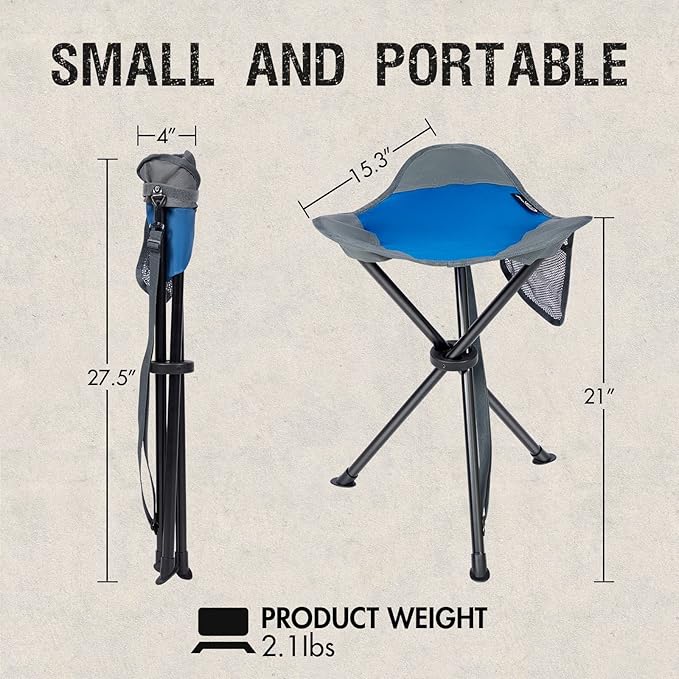 Portal Tall Folding Tripod Stool for Outdoor Camping Walking Hunting Hiking Fishing Travel, Support 225 lbs