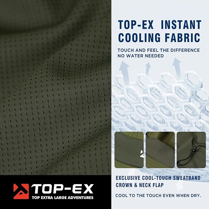 TOP-EX Cooling Sun Hat with Neck Flap – UPF 50+ Wide Brim Breathable Hat for Hiking, Fishing & Big Heads