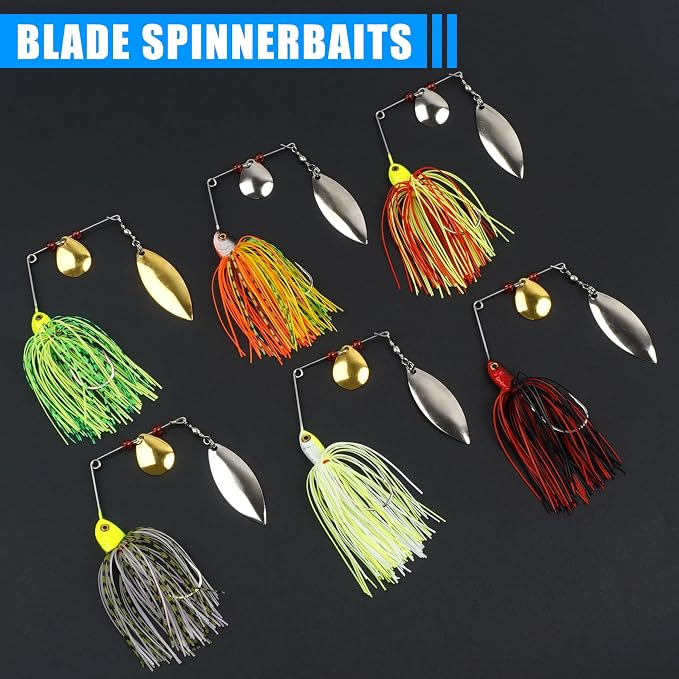 Fishing Lures Spinnerbaits,6/12pcs Bass Fishing Lures Weedless Spinner Baits Bass Lures Multicolor Buzzbaits Skirts Jigs for Bass Trout Walleye Pike Salmon Fishing