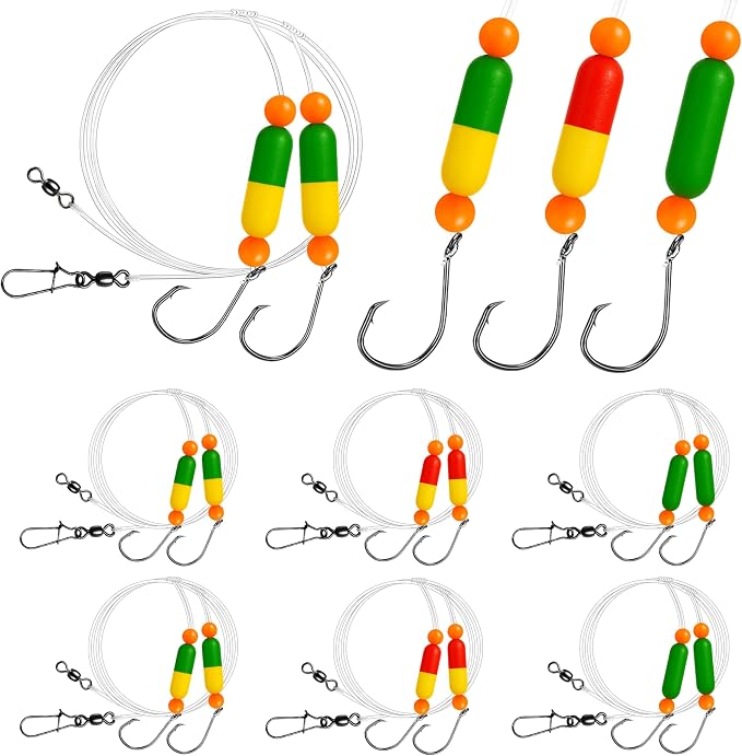 Pompano Rig Saltwater Surf Fishing Rigs – Double Drop Leader Rigs with Hooks, Floats, Beads & Snap – Easy Pre-Tied Terminal Tackle for Pompano, Whiting, Redfish