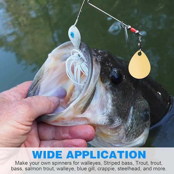 Spinner Blades for Lure Making,50pcs Easy Spin Colorado Willow Blades Kit Gold Silver Spinnerbait Blades Spoon DIY Fishing Lures Accessories for Spinner Baits Walleye Rig Making