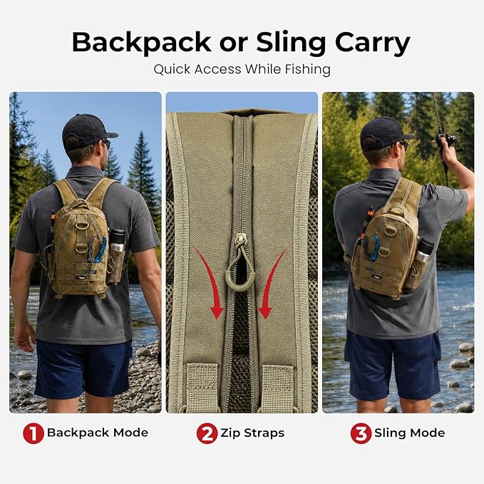 Piscifun Fishing Backpack with Rod Holder, Lightweight Sling Bag Storge Gear and Equipment