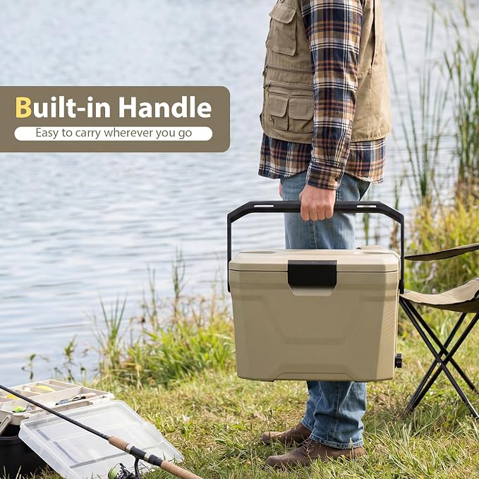 COSTWAY Insulated Portable Cooler, Hard Shell Ice Chest w/ 2 Cup Holders, Bottle Opener, Drain Plug, 3-Day Ice Retention, Outdoor Leak-Proof Dry Box for Beach, Camping, Fishing, Picnic