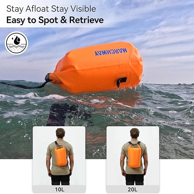 MARCHWAY Floating Waterproof Dry Bag Backpack 5L/10L/20L/30L/40L, Roll Top Sack Keeps Gear Dry for Kayaking, Rafting, Boating, Swimming, Camping, Hiking, Beach, Fishing