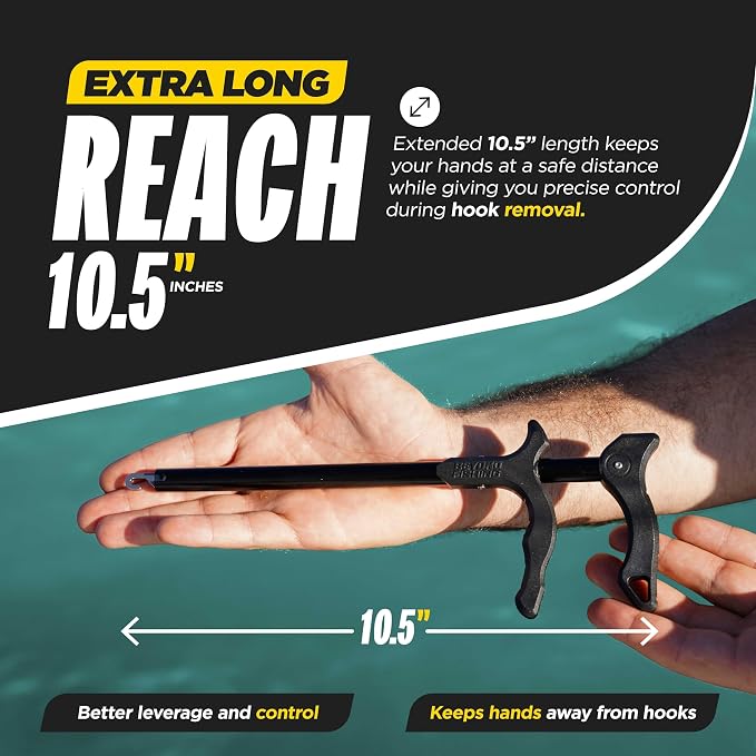 Beyond Fishing Hook Remover Tool - 10.5 Inch Long-Reach Fish Dehooker with T-Handle Grip, Corrosion-Resistant Hook Remover for Freshwater & Saltwater Fishing