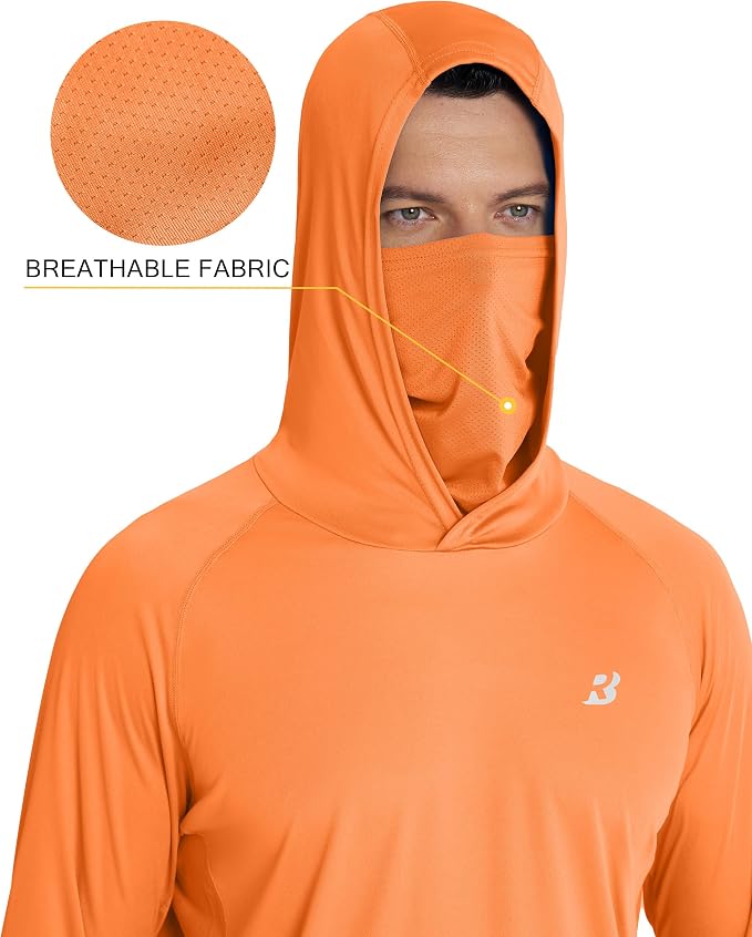 Roadbox Men's UPF 50+ Hooded Fishing Shirts Long Sleeve Sun Protection Hoodie, Hiking Running Swimming Rash Guard with Mask