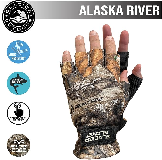 Glacier Glove Unisex Alaska River Fingerless Lightweight Breathable Non-Slip Grip Fishing Gloves with Elasticized Cuffs | for Outdoors, Fly Fishing, Paddling, Hiking