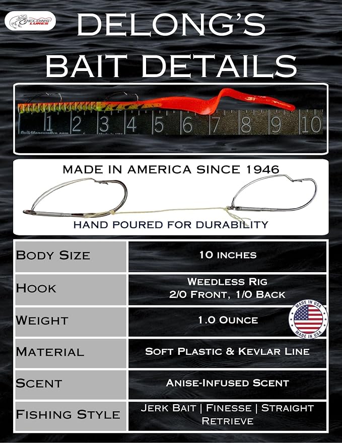 Delong Lures Fishing Lures Bass Set, 10" Pre-Rigged Weedless Swim Bait, Twister Tail Bass Fishing Lures, Extra Durable Soft Plastic Baits for Freshwater - 5 pcs Bass Baits and Lures Pack, Made in USA