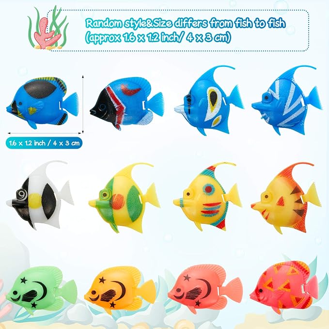 Weewooday 20 Pcs Artificial Moving Fishes Plastic Floating Lifelike Fish Tank Ornament Aquarium Decorations (Random Fish)