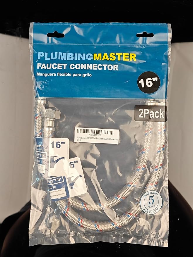 16'' Faucet Hose Connector, 3/8" Comp x 1/2" FIP Braided Stainless Steel Faucet Water Supply Lines for Bathroom Kitchen Sink Faucet 2Pcs