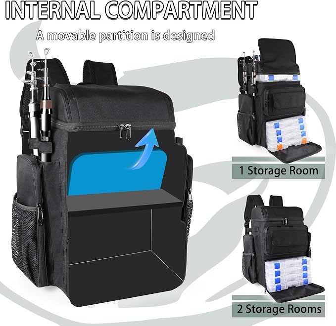 Fishing Backpack with 4 Tackle Boxes, 45L Large Tackle Backpack for Fishing,Camping,Hiking,Black