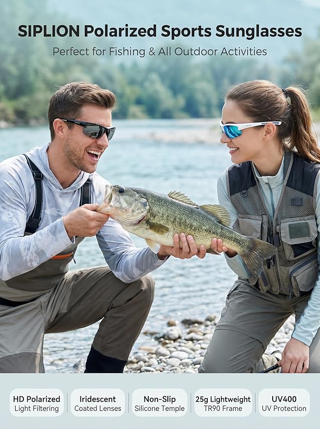 SIPLION Polarized Sunglasses Men Sports: UV400 Protection Anti-Slip Wrap-Around TR90 Frame for Driving Fishing Golf Running