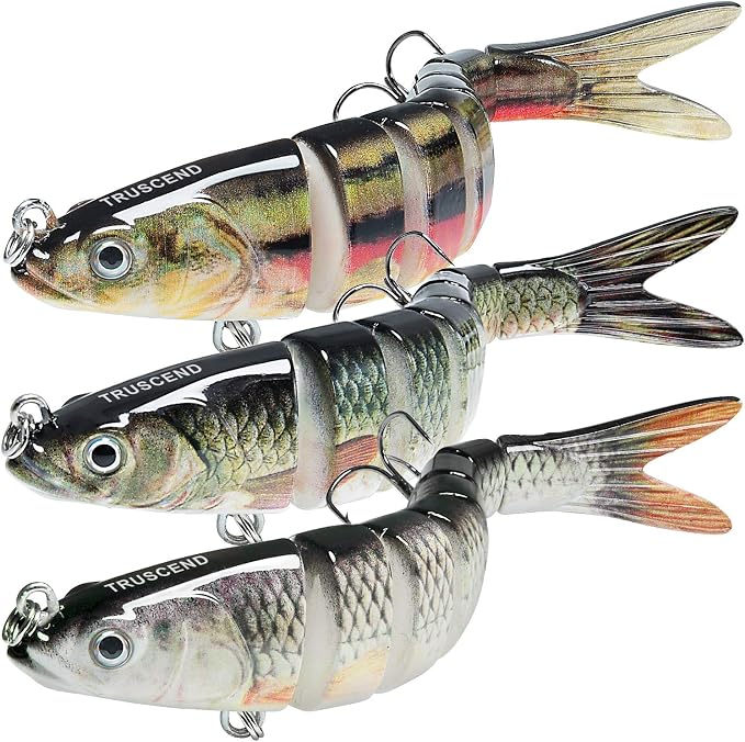 TRUSCEND Swimmax Easy Catch Fishing Lures with BKK Hooks, Wiggling, Vibrating, Rattling and Gurgling for More Bite, Heavy-Duty Dyneema Fiber Jointed Swimbaits for Bass, Trout, Walleye, Crappie, Pike