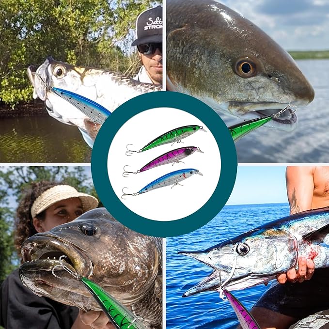 Topwater Fishing Lures, Minnow Lure for Bass Fishing, Life-Like Jerkbait Fishing Lures with Treble Hook, Popper Crankbait Sinking Lure for Freshwater/Saltwater