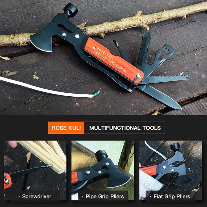 Camping Multitool Axe Hammer, 18 in 1 Multitool Hatchet Multitool Camping Tools Accessories Saw Screwdrivers Pliers for Outdoor, Hiking, Birthday Gifts for Men