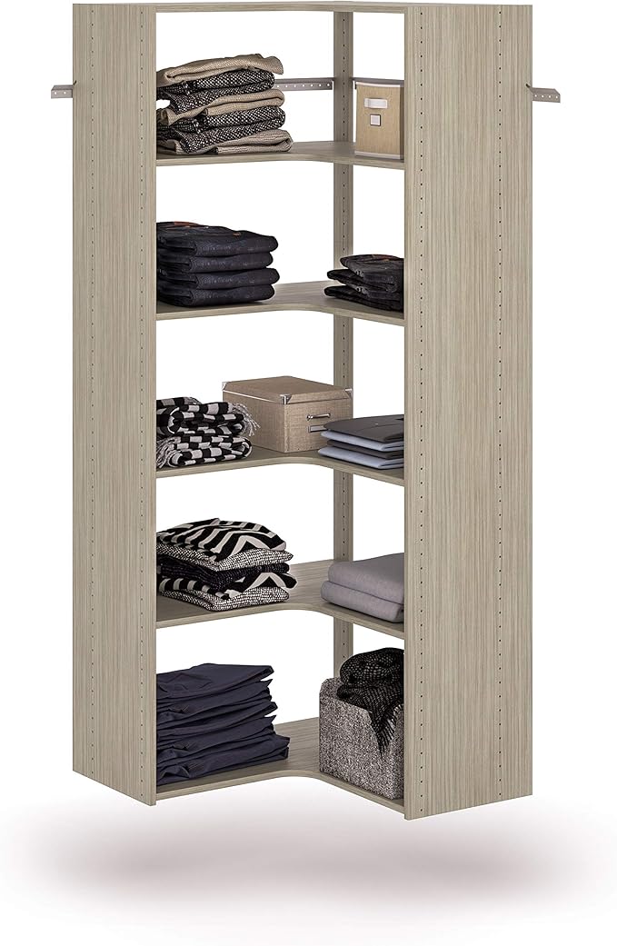 Easy Track PH42-CG Adjustable Corner Tower Clothing Storage Kit Closet Organizer, Weathered Grey